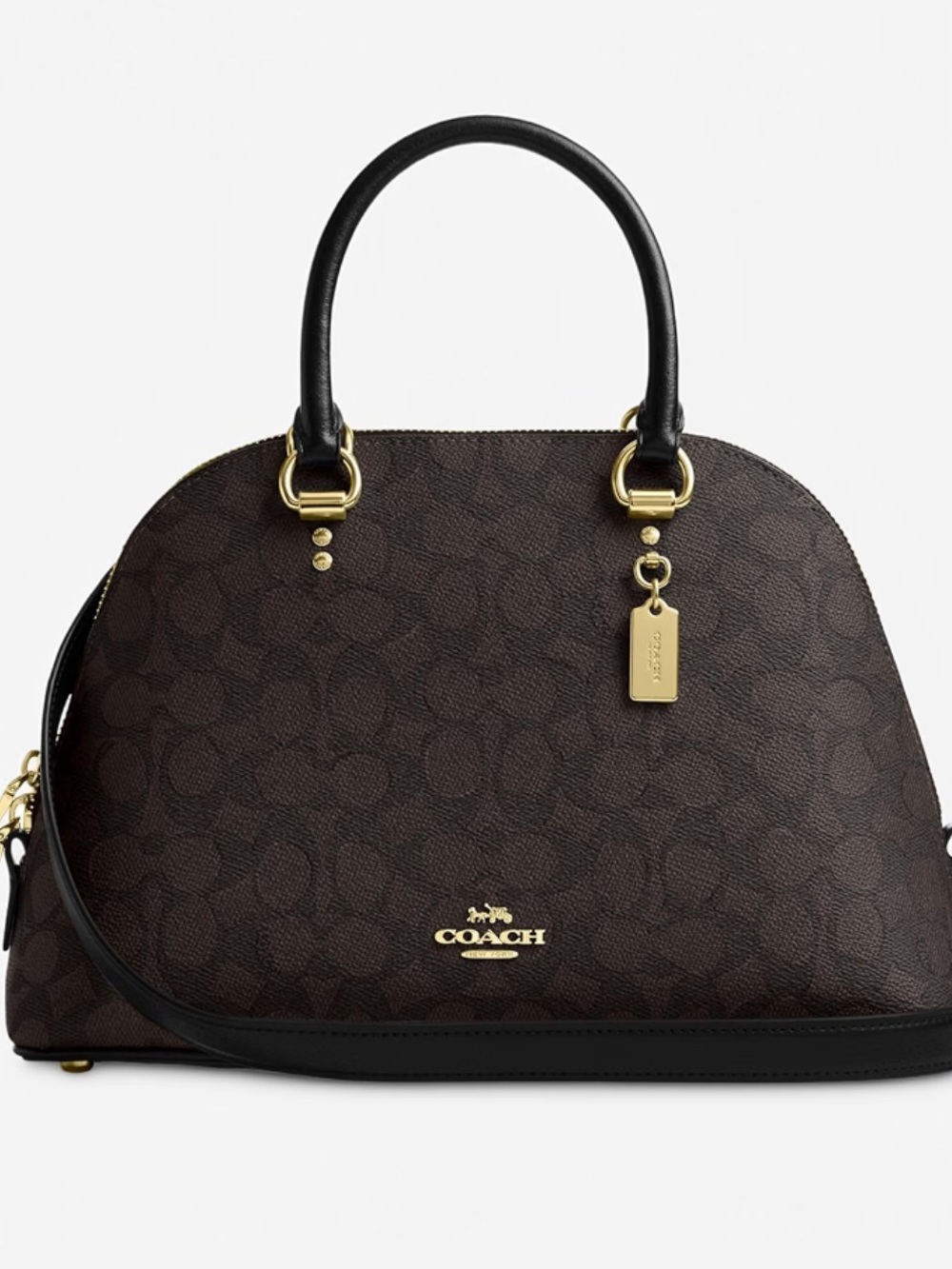COACH Brown Black Gold Signature Dome Katy Satchel with Black Trim